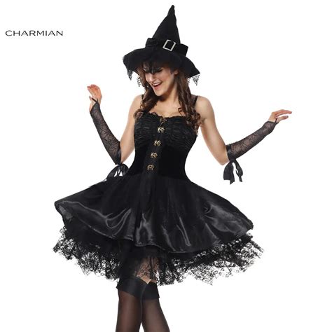 Charmian New Gothic Sorceress Witch Corset Dress Sexy Black Witch Halloween Cosplay Costume For