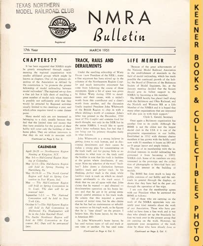 Nmra Bulletin Magazine March 1951 17th Year No 3 Official