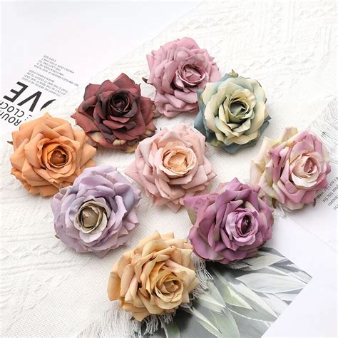 10 Pcs Artificial Silk Rose Flower Heads Rose Flower Craft Free