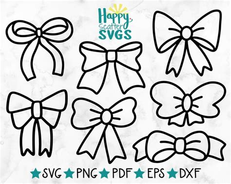 Bows SVGs 7 Shapes Included Ribbons Cut File Bow Outlines Etsy