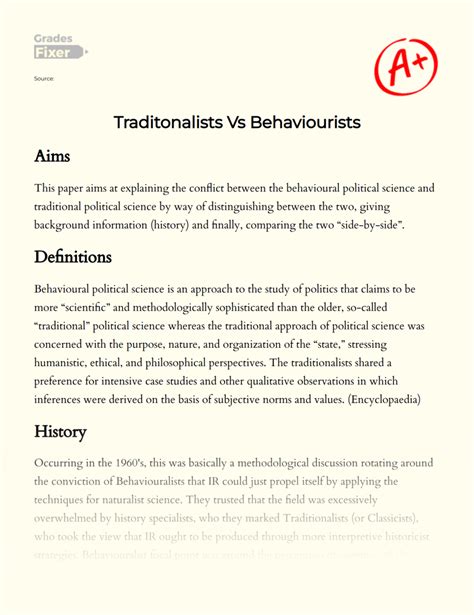 Traditional Versus Behavioral Approach To Political Science Words Essay Examples By