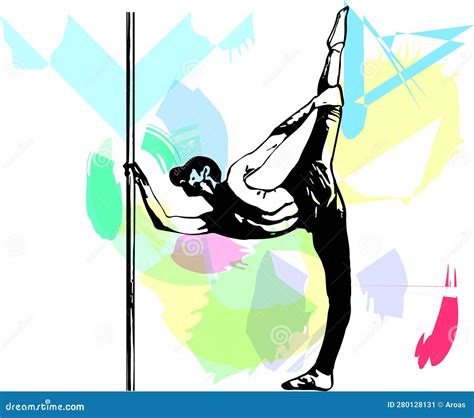 Silhouette Of Man And Pole Pole Dance Illustration For Fitness Striptease Dancers Exotic