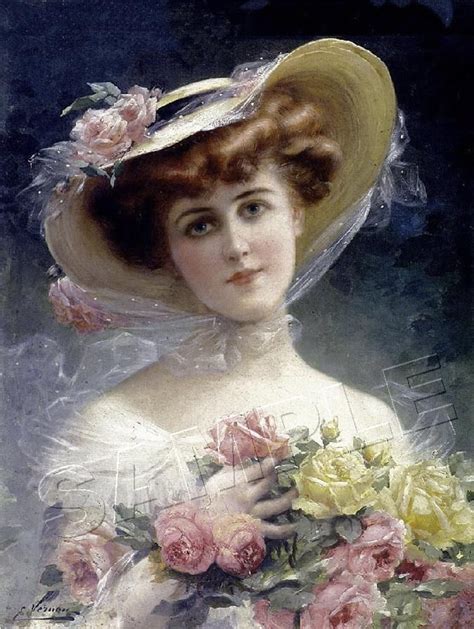 Victorian Lady Chic Shabby Rose Emile Vernon Canvas Giclee Art Print