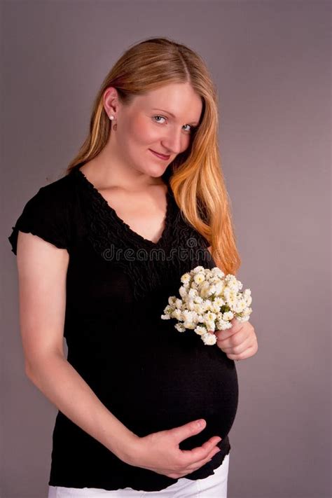 Cute Pregnant Blonde With Flowers Stock Image Image Of Look Blonde