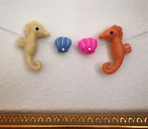 Needle Felted Seahorse And Sea Shell Garland Or Hanging