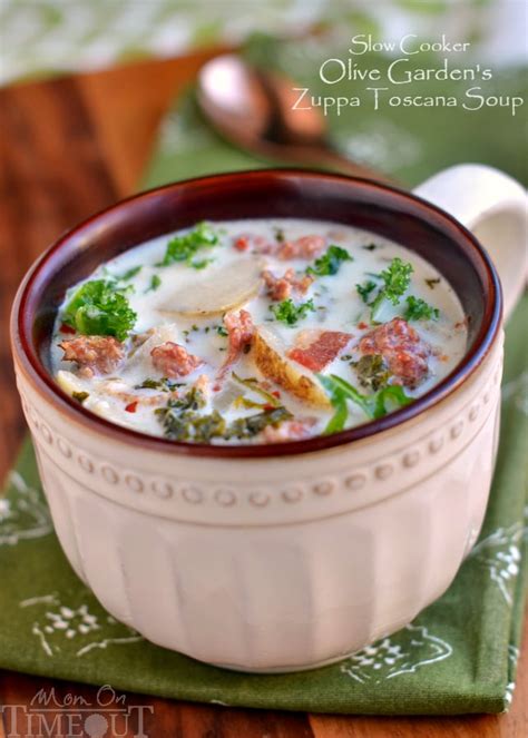 Once cooking time is up, add in spinach, and half and half. Slow Cooker Olive Garden Zuppa Toscana - Mom On Timeout