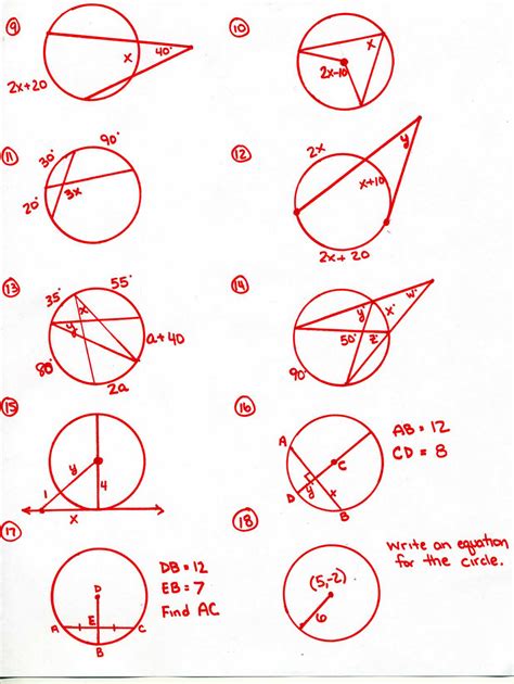 Segment Lengths In Circles Worksheet Answers