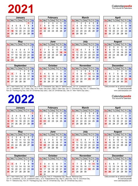 2021 2022 Two Year Calendar Free Printable Pdf Templates
