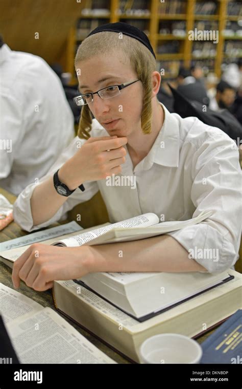 Lubavitch Hasidic Student With Peyot Studying At Their Headquarters And