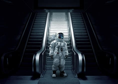 Wallpaper Astronaut Cosmonaut Spacesuit Escalator Hagdan Hd