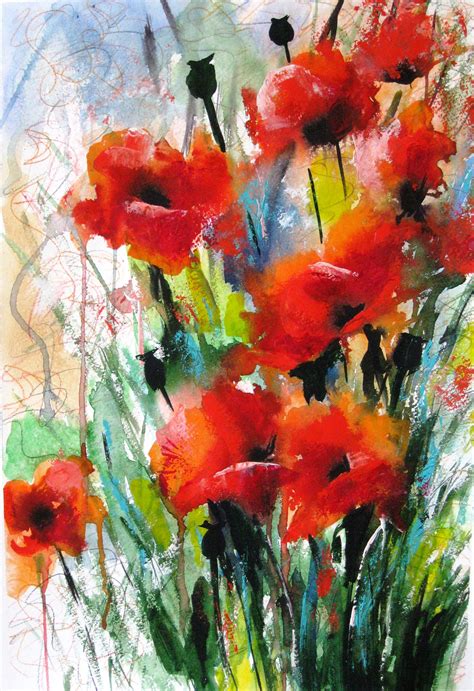 Watercolor Poppy Flower Painting Abstract Flower Art Floral Wall