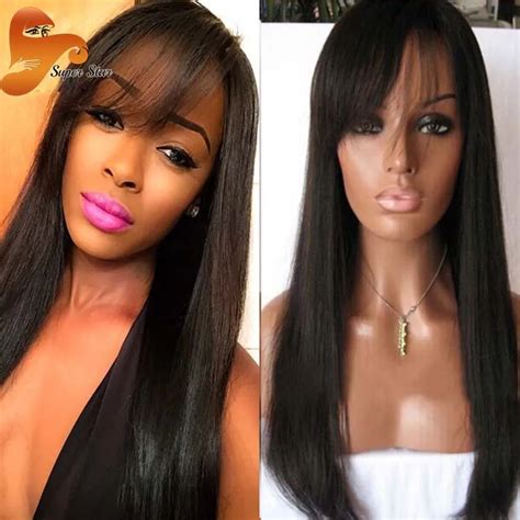 Glueless Lace Front Human Hair Wigs With Bangs Brazilian Full Lace