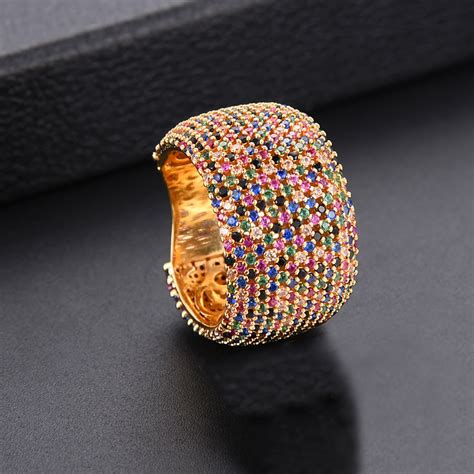 Fashion Multicolors Cubic Zirconia Broad Finger Rings For Indian