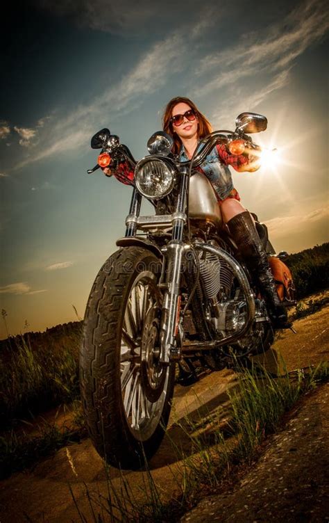 Biker Girl Sitting On Motorcycle Stock Photo Image Of People Lady