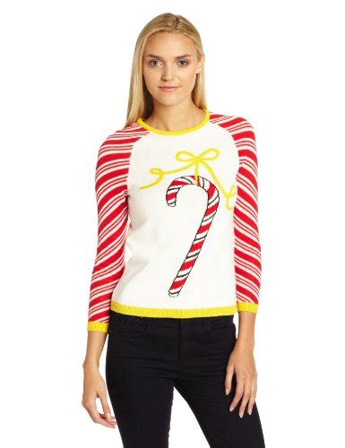 Isabellas Closet Womens Candy Cane And Bow Embroidered Ugly Christmas