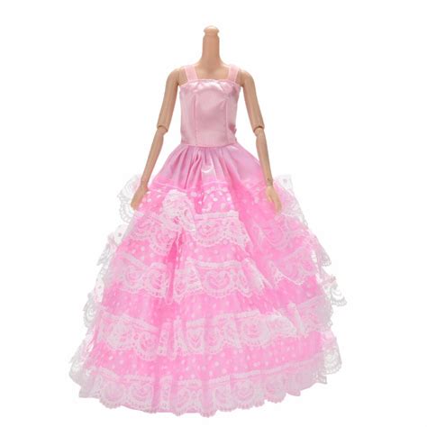 1 Piece 4 Layers Doll Dress Lace Doll Clothing Luxury Pink Ball Gown Wedding Dress For Barbies