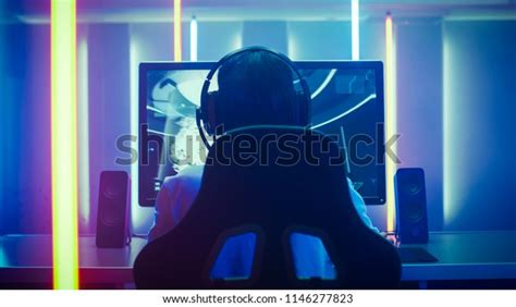 Back View Shot Professional Gamer Playing Stock Photo Edit Now 1146277823