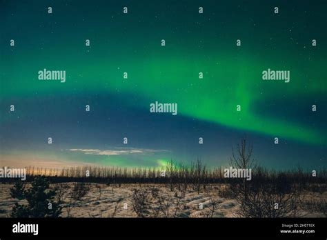 Landscape Of Amazing Beautiful Natural Phenomenon Aurora Borealis And