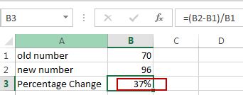 Generally, if you have two numbers, a and b, the percentage change from a to b is given by the formula: How to Calculate Percentage Change between Two Numbers in Excel - Free Excel Tutorial
