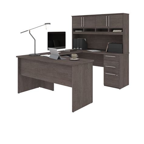 Bestar Innova Plus U Shape Desk With Hutch Bark Gray