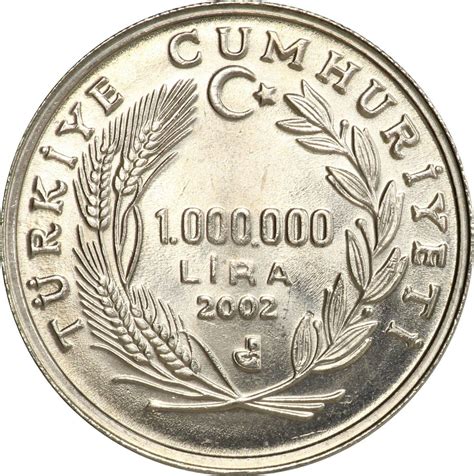Turkey 1 Million Lira 12 G 2002 Km1163 Mint Highest Value Minted