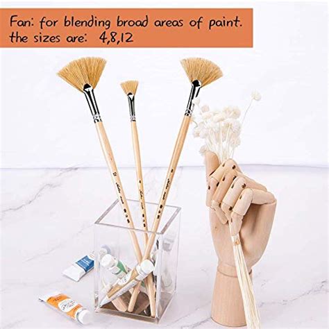 Oil Acrylic Paint Brushes Artist Fan Paint Brush Set Hog Bristle Long