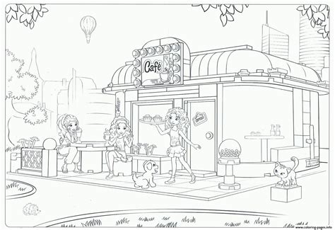 Lego friends coloring pages is a collection of images of five friendly girls living in a lego town. Lego Friends Cafe Coloring Pages Printable