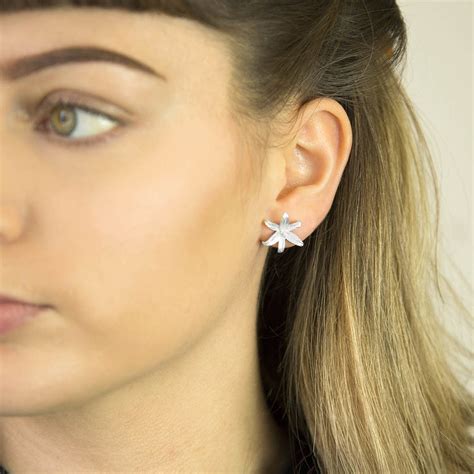 Sterling Silver Lily Flower Star Stud Earrings By Martha Jackson