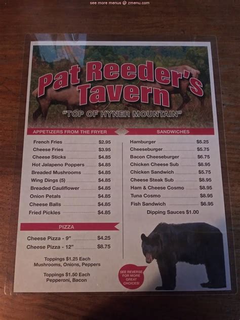 Online Menu Of Pat Reeders Tavern Restaurant Lock Haven Pennsylvania