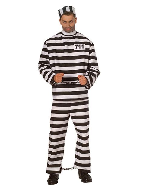 Mens Black And White Striped Inmate Prisoner Costume