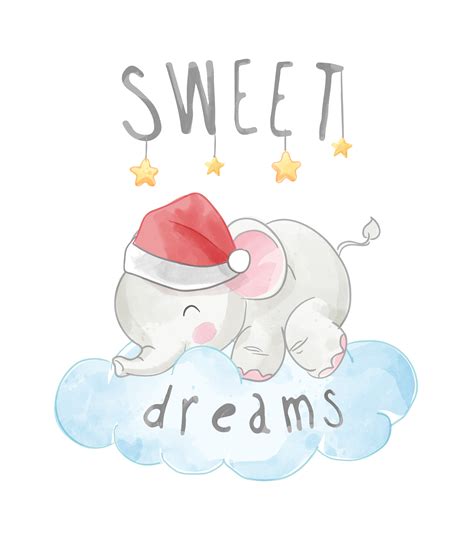 Sweet Dreams Slogan With Elephant Sleeping On Cloud 1237628 Vector Art