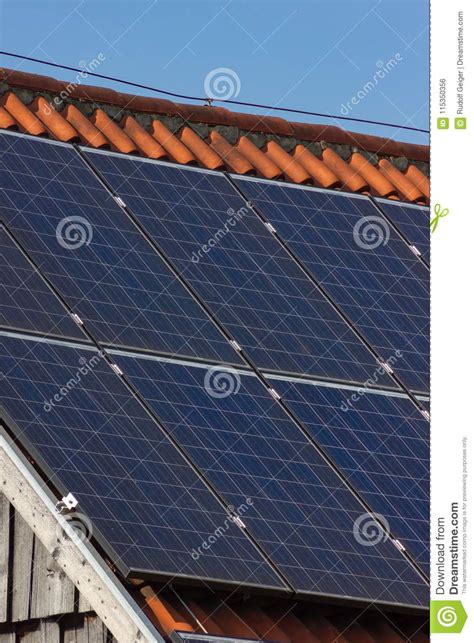 Solar Panel On Rooftop On Wooden Facade Stock Photo Image Of Blue