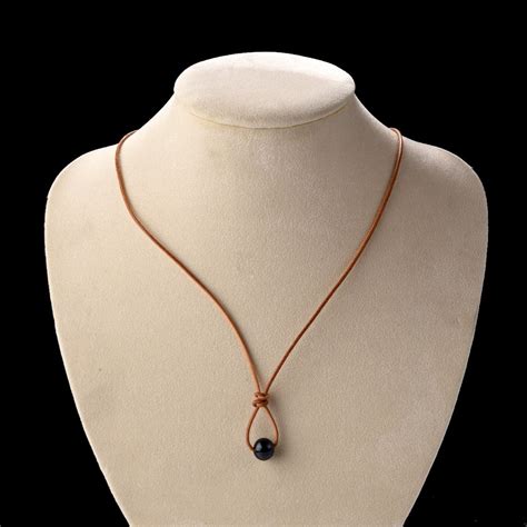 Single Black Pearl Necklace On Leather Cord Handmade Jewelry Ts