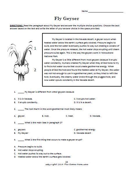 5th Grade Reading Comprehension Worksheets Multiple Choice Questions