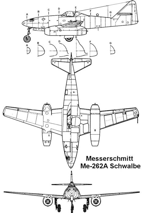 Messerschmitt Me 262a 3v Plane Drawing Messerschmitt Me 262