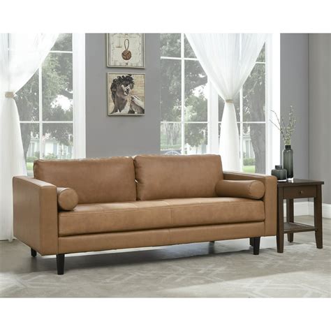 Naomi Home Marisa Top Grain Genuine Leather Mid Century Sofa Colortan