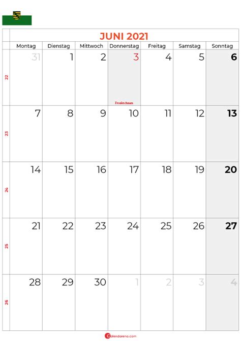 2021 Juni Kalender Sachsen Kalender Kalender Feiertage Juni
