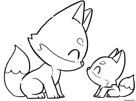 Coloriage Renard Et Son Bebe Renard Kawaii Facile