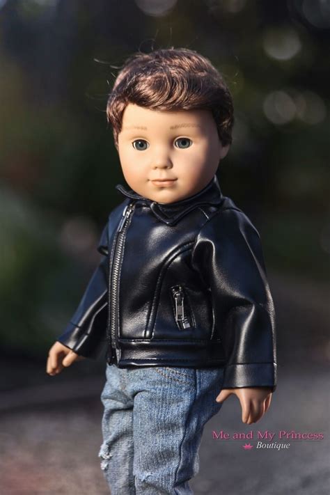 American Girl Boy Doll Clothes Black Leather Biker Jacket Doll