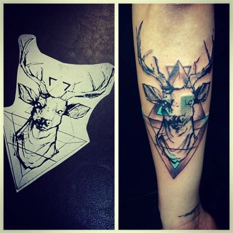 My Latest Tatt An Abstract Stags Head With Triangles Using Black Clay
