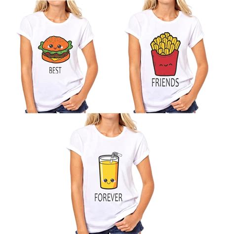 Bff Hamburger Chips Juice Best Friends 3 Forever T Shirt Women Homme