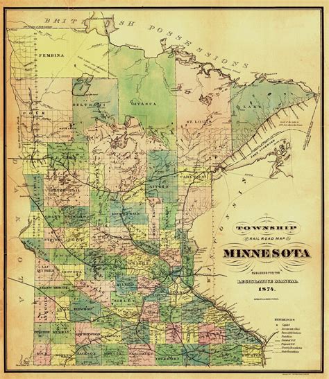 Minnesota 1874 Railroads Kroll Antique Maps