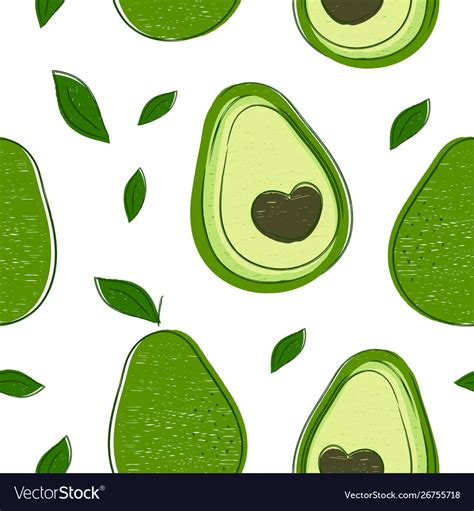 Avocado Hand Drawing Style Pattern Royalty Free Vector Image