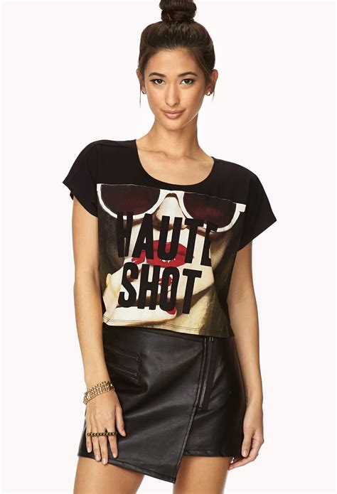 Forever 21 Haute Shot Cropped Tee In Black Red Black Lyst