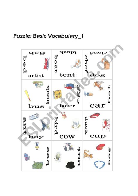 Puzzle Basic Vocabulary 1 Esl Worksheet By Mulle
