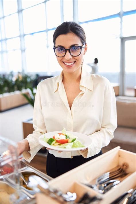 Beautiful Lady Holding Plate With Fresh Vegetable Salad Stock Image Image Of Attractive Plate