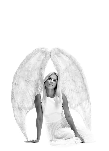 Premium Photo Portrait Of Beautiful Blonde Woman With Angels Wings