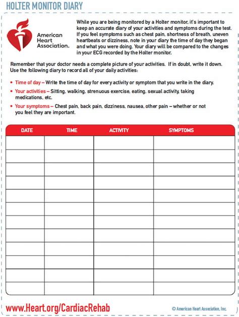 Holter Monitor Diary American Heart Association