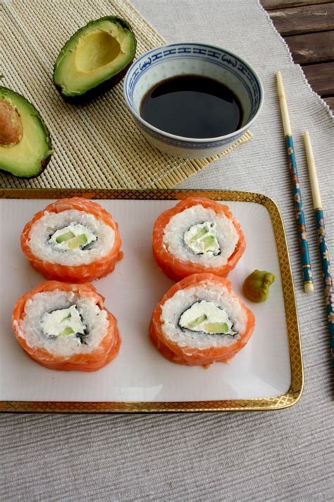 Creamy Avocado Salmon Philadelphia Sushi Rolls • Happy Kitchen Rocks
