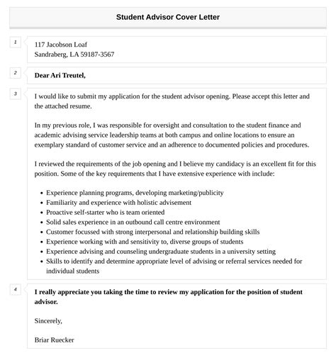 Student Advisor Cover Letter Velvet Jobs